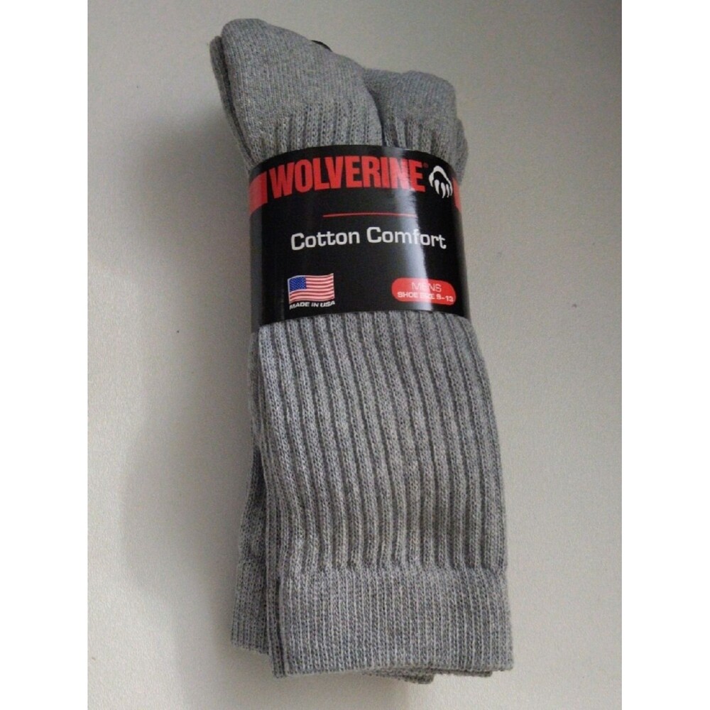 Wolverine Men's Crew Cotton Like Comfort Socks in Light Gray New Shoe Size 9-12